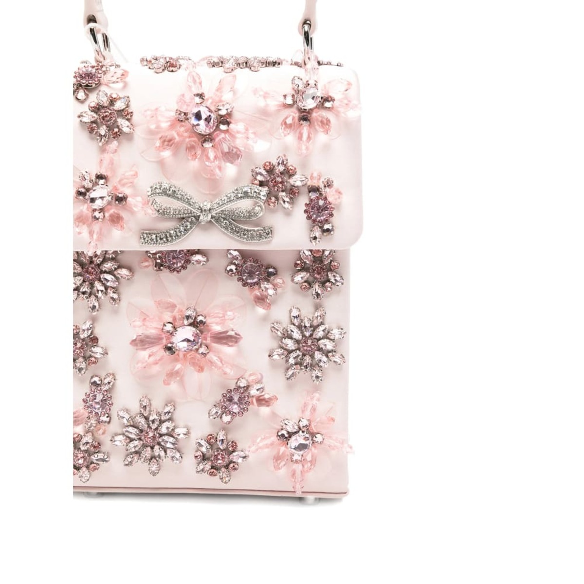 Self-Portrait Floral Crystal Appliqué Bow Bag - Pink - Image 3 of 5