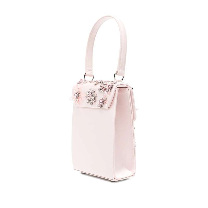 Self-Portrait Floral Crystal Appliqu Bow Bag - Pink