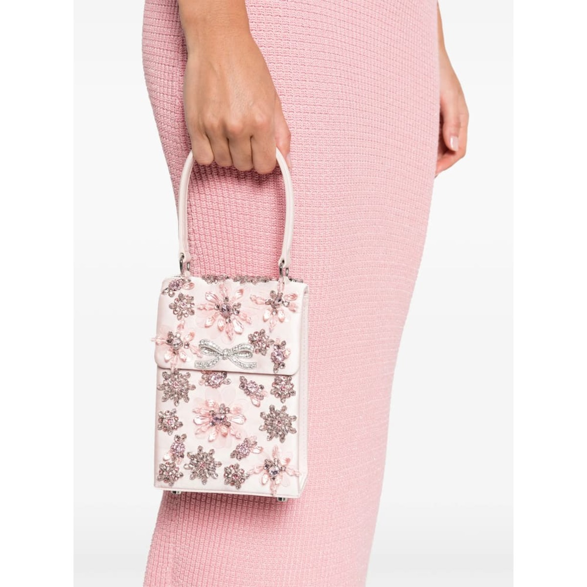 Self-Portrait Floral Crystal Appliqué Bow Bag - Pink - Image 5 of 5