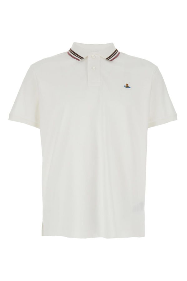 Vivienne Westwood Classic Striped Collar Orb Embroidered Polo Shirt - White
