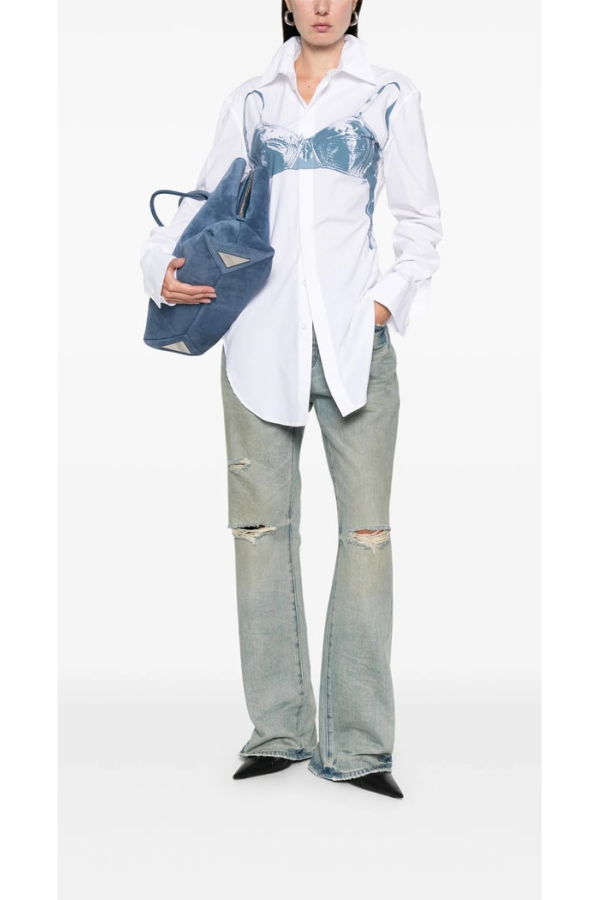 Jean Paul Gaultier Bra-Print Shirt - White/Blue