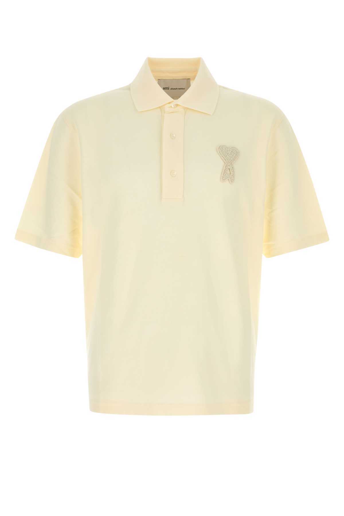 Ami Alexandre Mattiussi Piquet Polo Shirt - Cream - Image 1 of 2