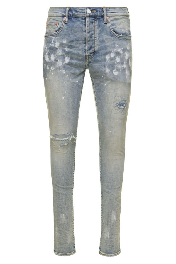 PURPLE Light Blue Five Pockets Skinny Jeans with Paint Stains - Blue