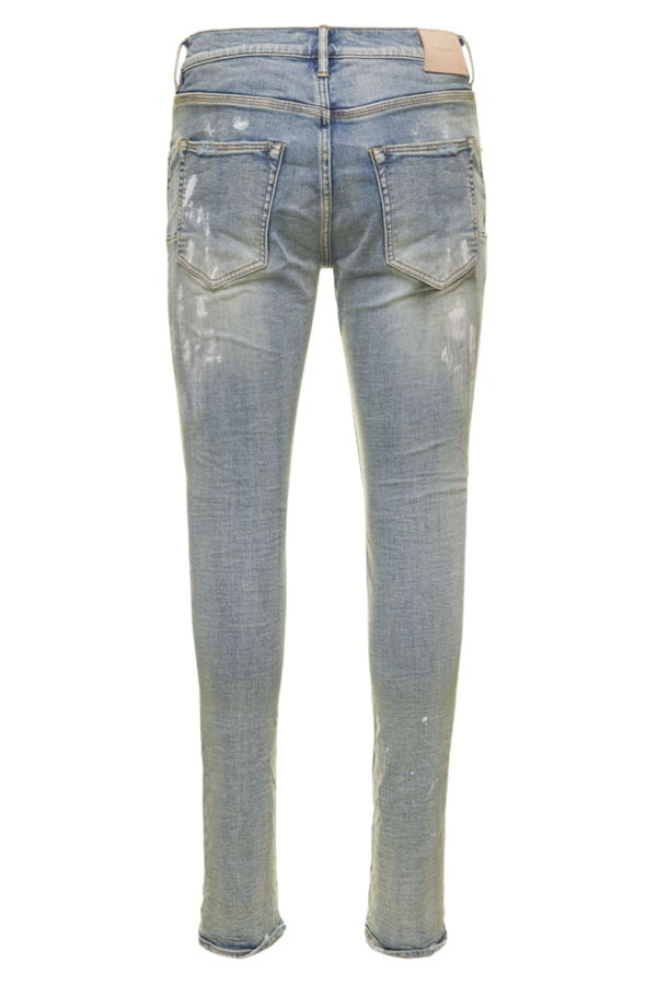 PURPLE Light Blue Five Pockets Skinny Jeans with Paint Stains - Blue