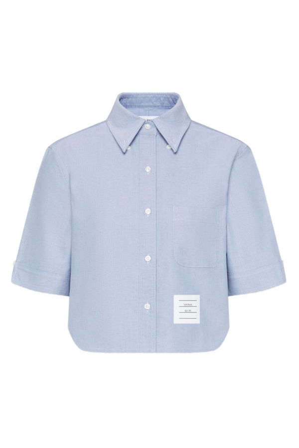 thom browne Cotton Cropped Shirt Top - Clear Blue