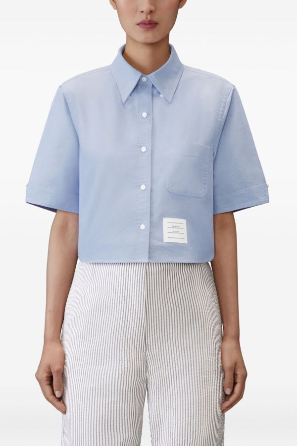 thom browne Cotton Cropped Shirt Top - Clear Blue