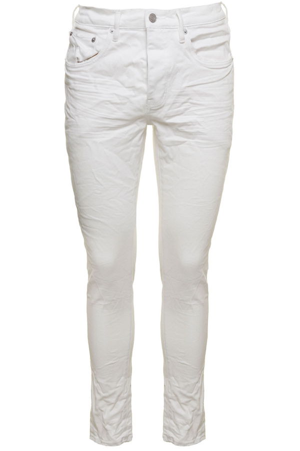 PURPLE White Skinny Jeans With Tonal Logo Patch And Crinkled Effect In Stretch Cotton Denim Jeans - White