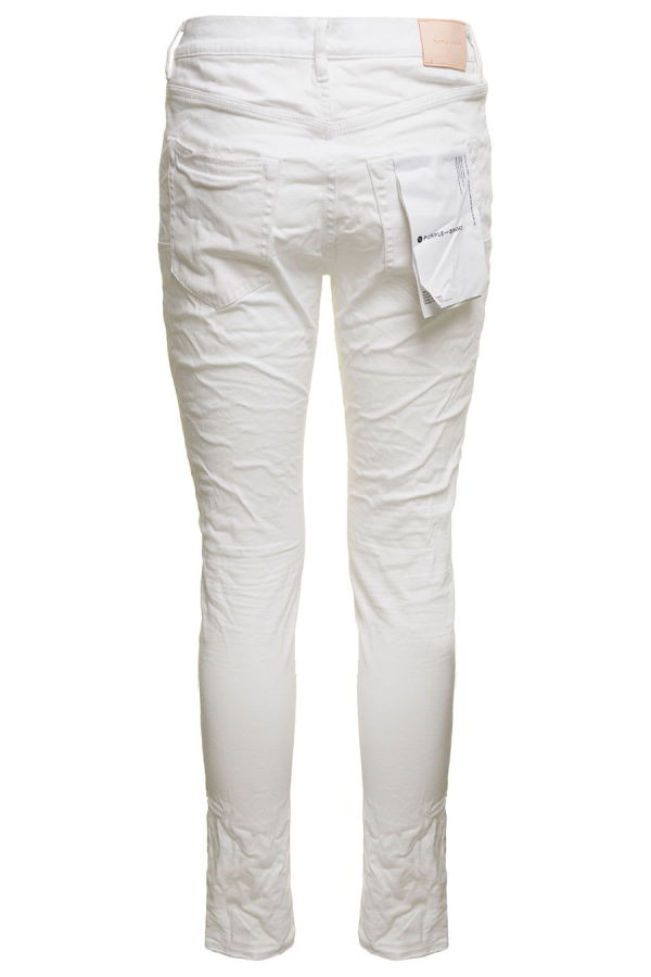 PURPLE White Skinny Jeans With Tonal Logo Patch And Crinkled Effect In Stretch Cotton Denim Jeans - White