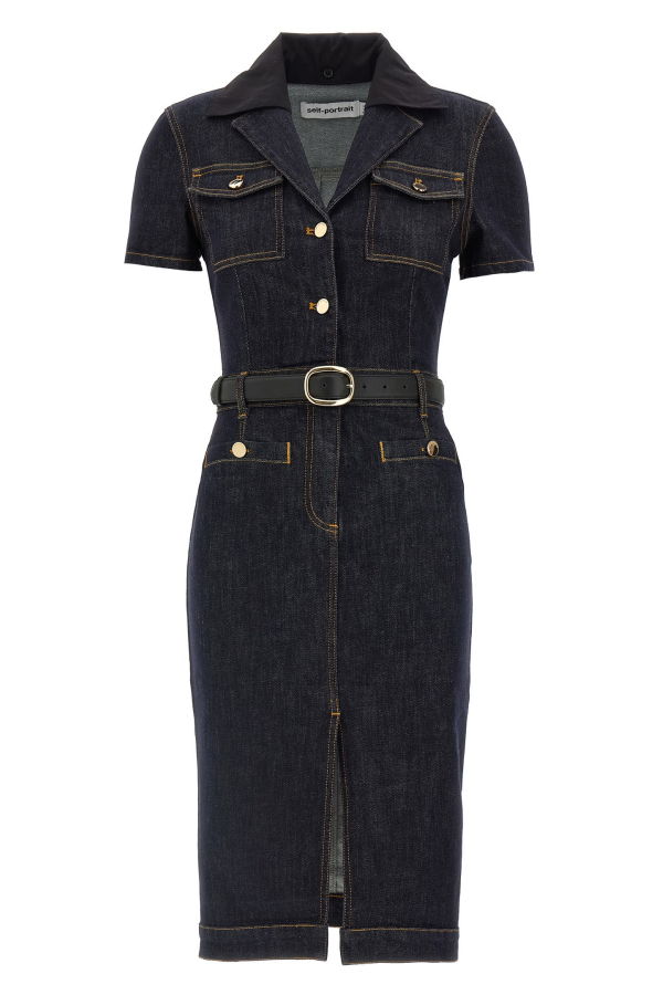 Self-Portrait Indigo Denim Midi Dress - Blue
