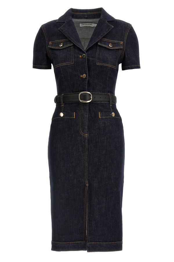 Self-Portrait Indigo Denim Midi Dress - Blue