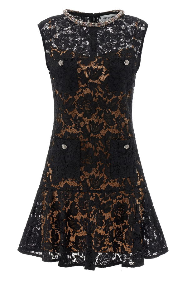 Self-Portrait Lace Crystal Mini Dress - Black