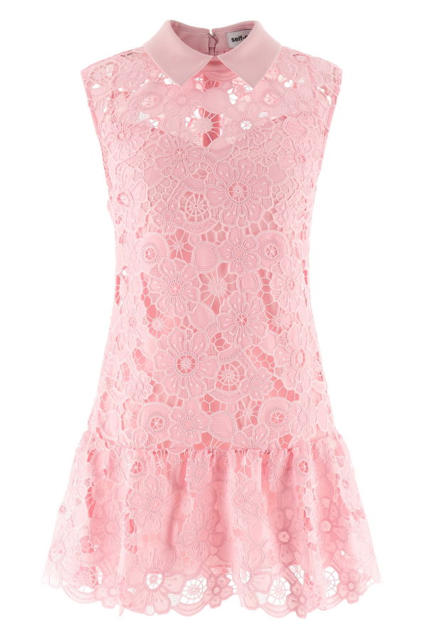 Self-Portrait Lace Collared Dress - Pink