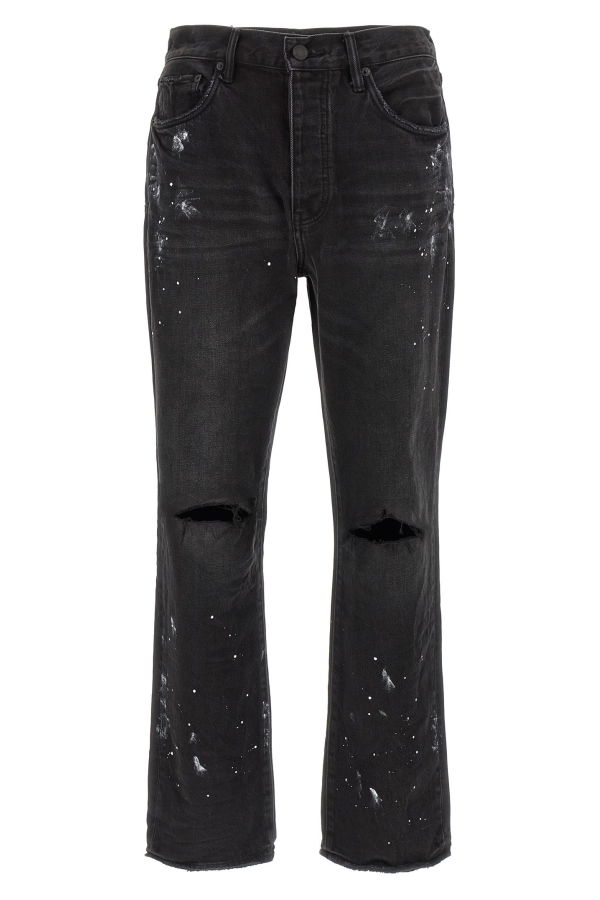 PURPLE P011 Knee Slit Paint Jeans - Black