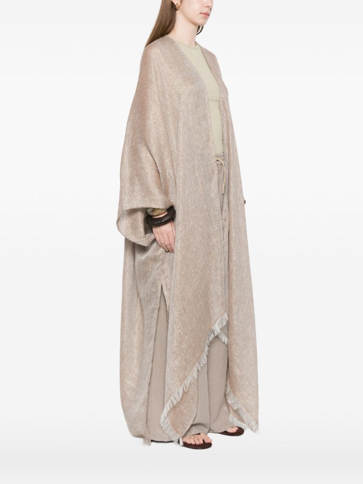 Fabiana Filippi Fringed Linen Poncho - Brown - Image 5 of 5
