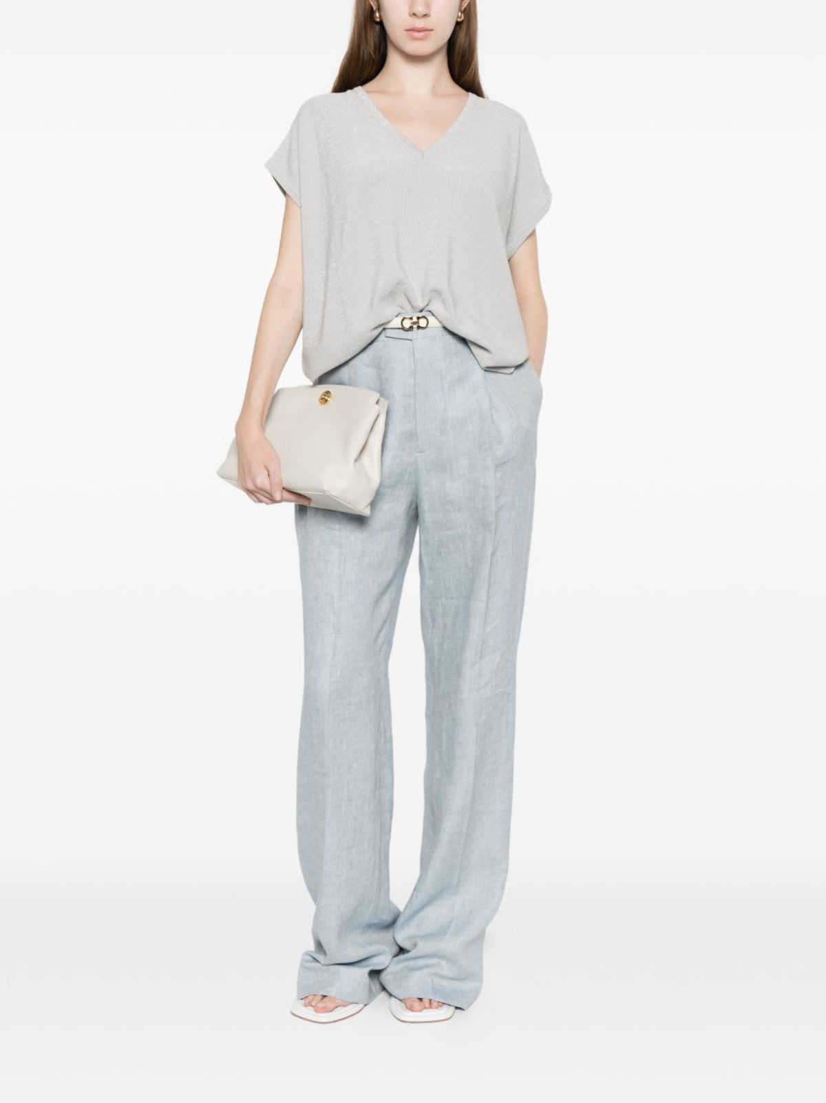 Fabiana Filippi Cotton V-Necked Tank Top - Clear Blue - Image 4 of 5