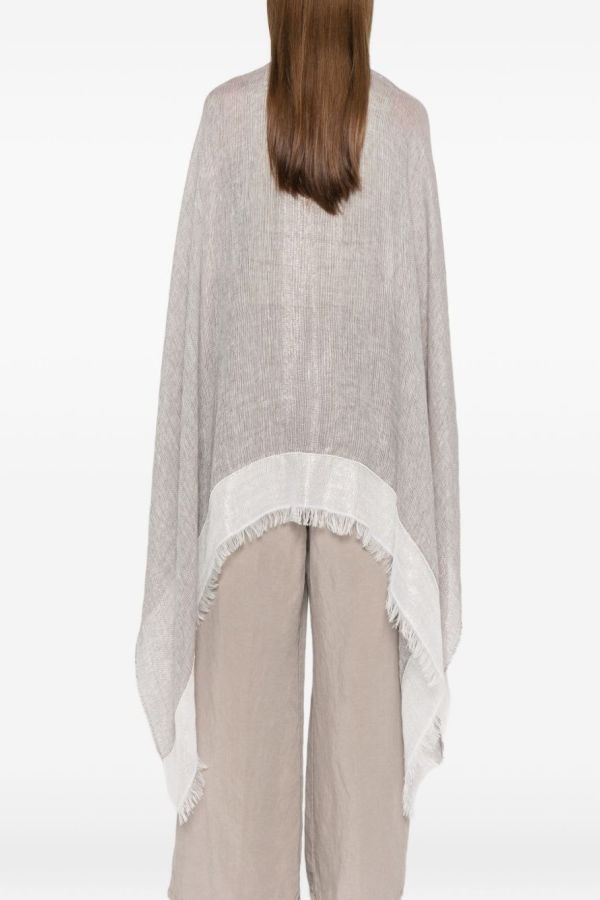 Fabiana Filippi Fringed Linen Poncho - Light Grey