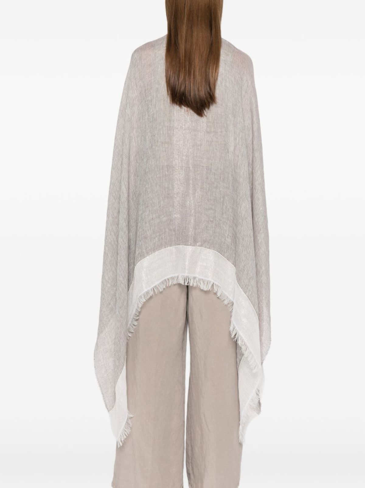 Fabiana Filippi Fringed Linen Poncho - Light Grey - Image 2 of 5