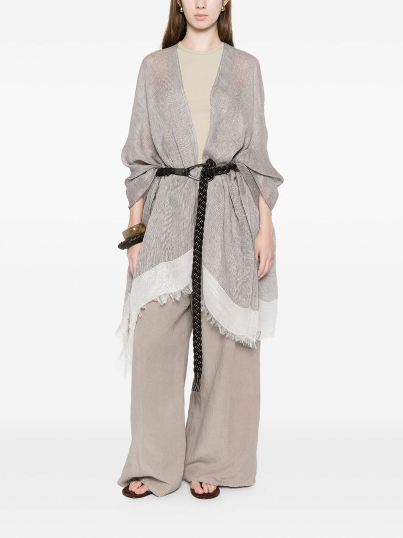 Fabiana Filippi Fringed Linen Poncho - Light Grey