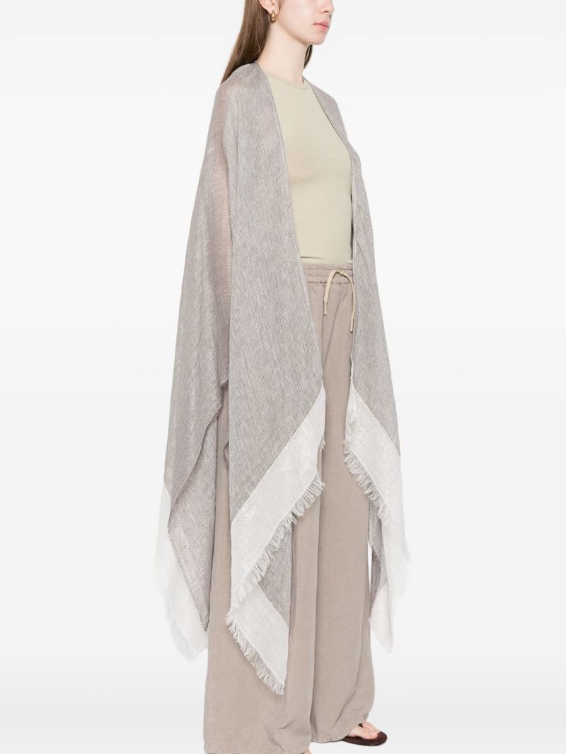 Fabiana Filippi Fringed Linen Poncho - Light Grey