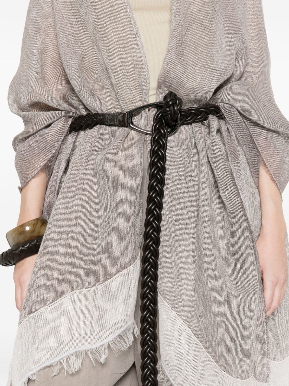 Fabiana Filippi Fringed Linen Poncho - Light Grey - Image 5 of 5