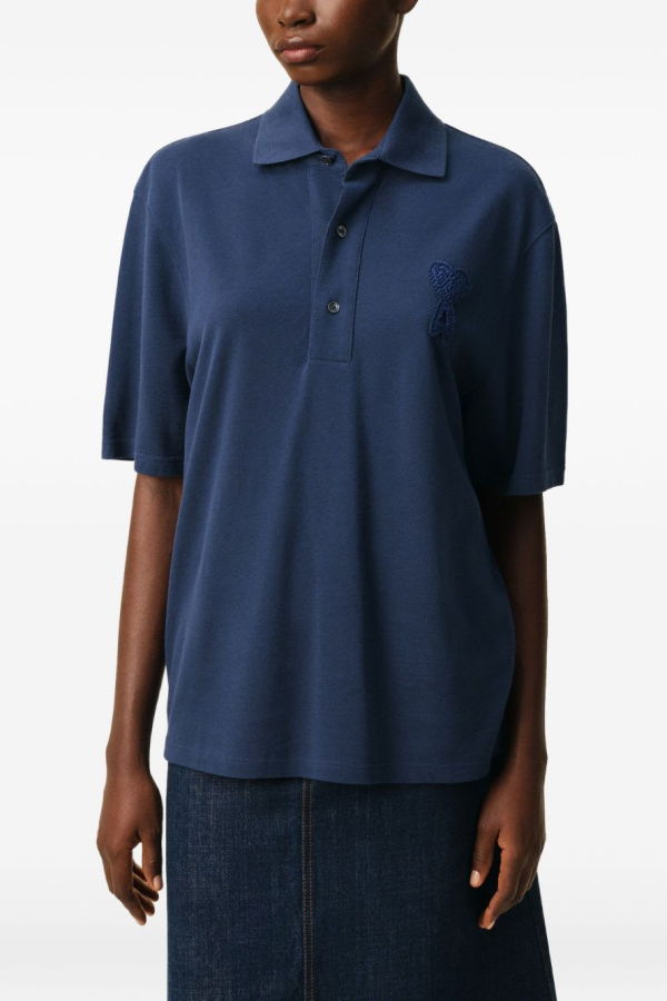 Ami Alexandre Mattiussi Ami De Coeur Cotton Polo Shirt - Blue