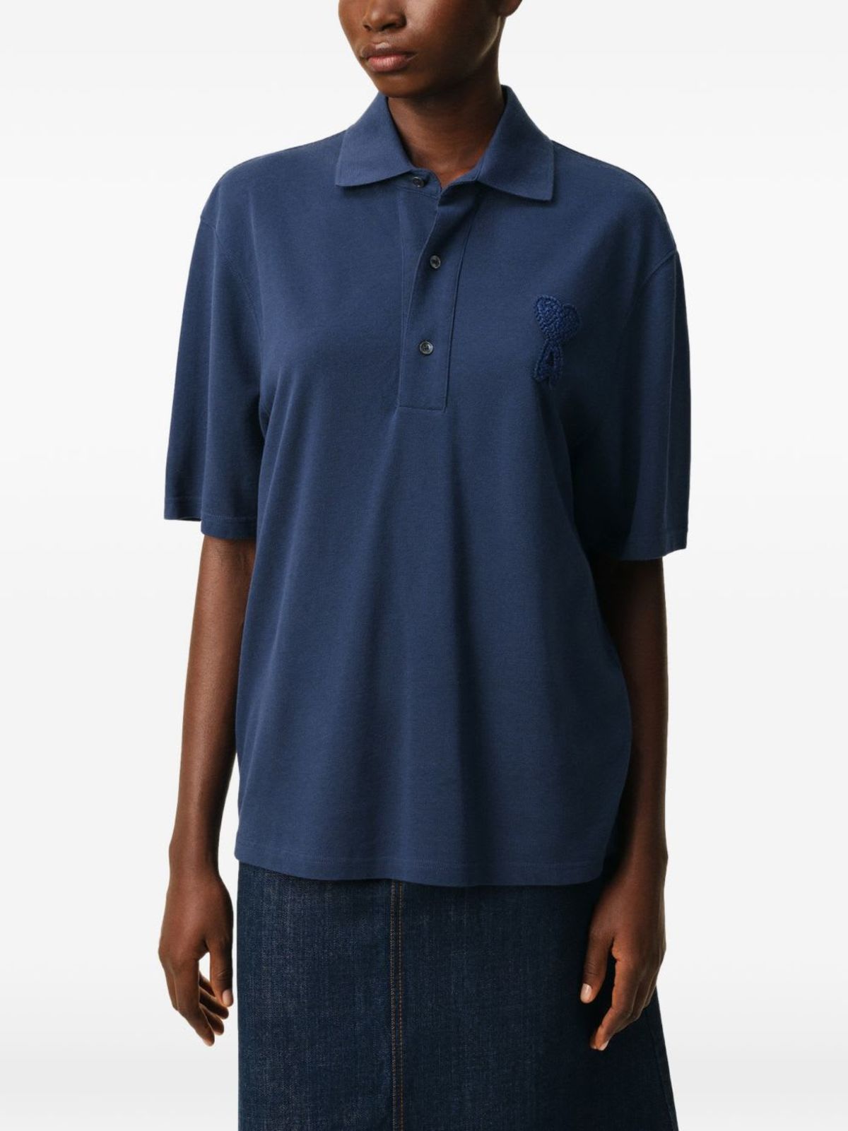 Ami Alexandre Mattiussi Ami De Coeur Cotton Polo Shirt - Blue - Image 2 of 5