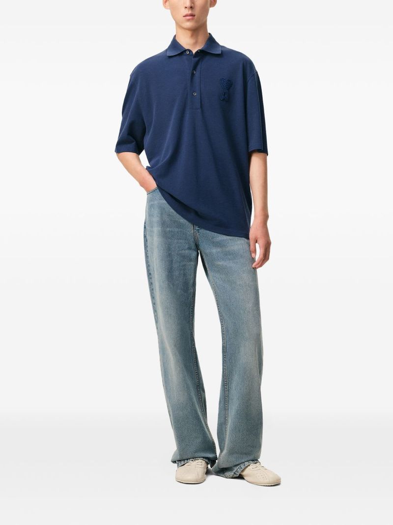 Ami Alexandre Mattiussi Ami De Coeur Cotton Polo Shirt - Blue