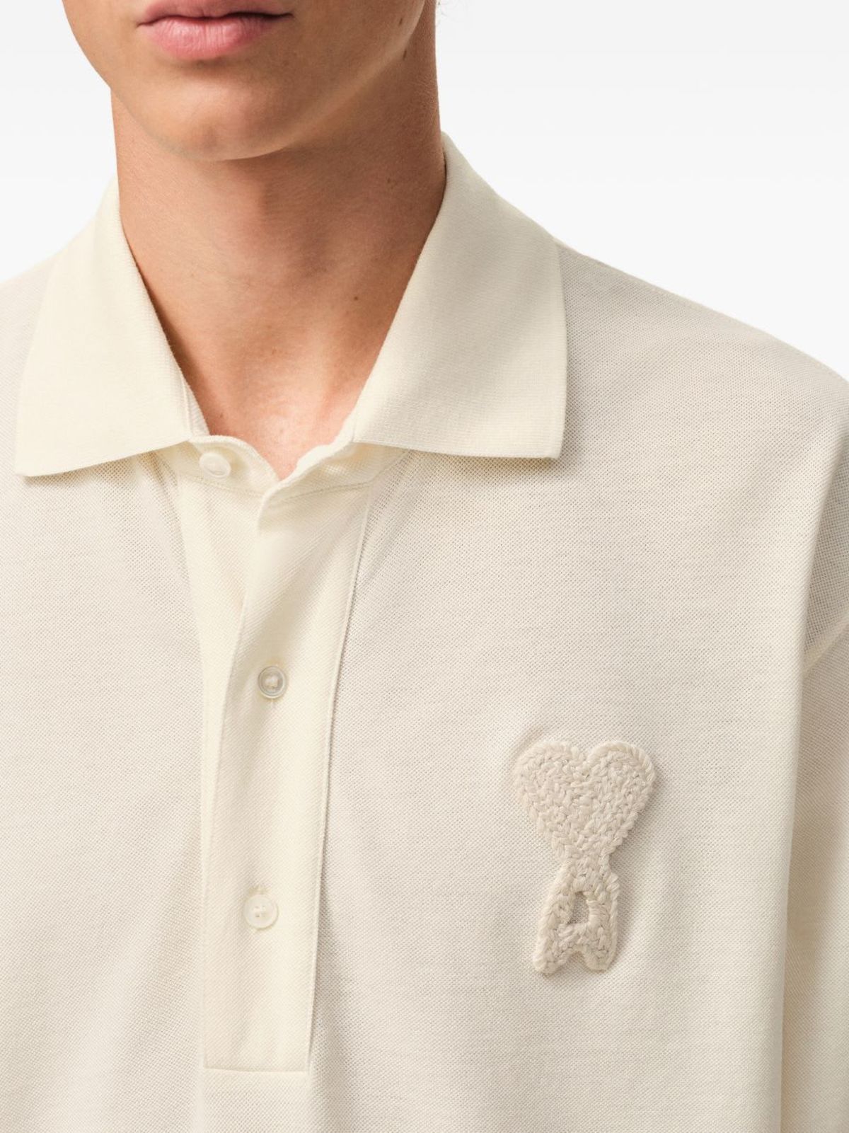 Ami Alexandre Mattiussi Ami De Coeur Cotton Polo Shirt - Beige - Image 2 of 5