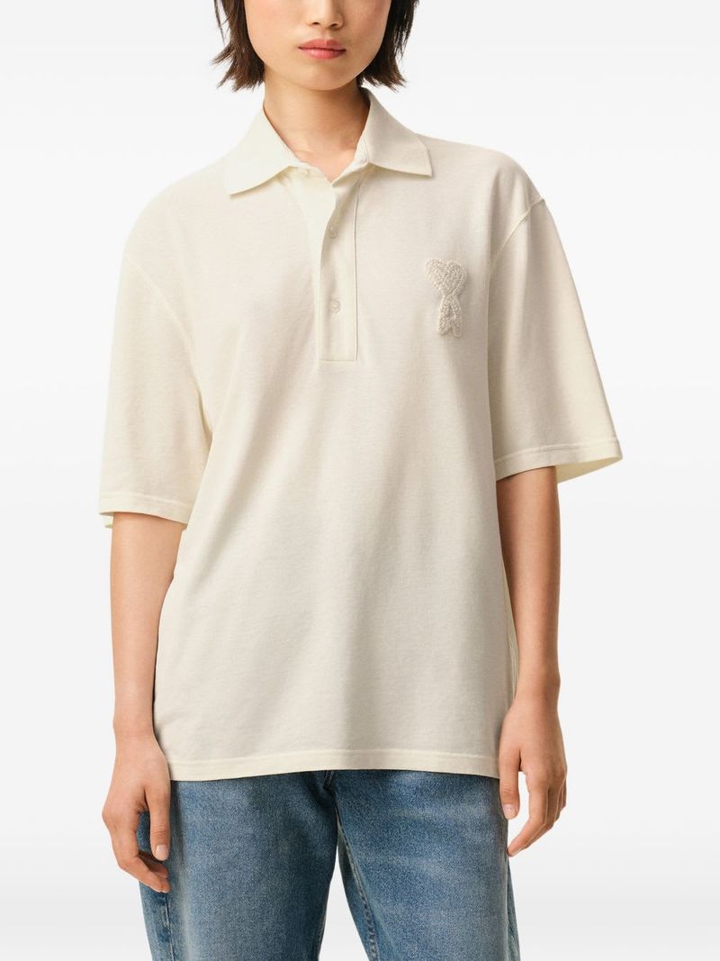 Ami Alexandre Mattiussi Ami De Coeur Cotton Polo Shirt - Beige