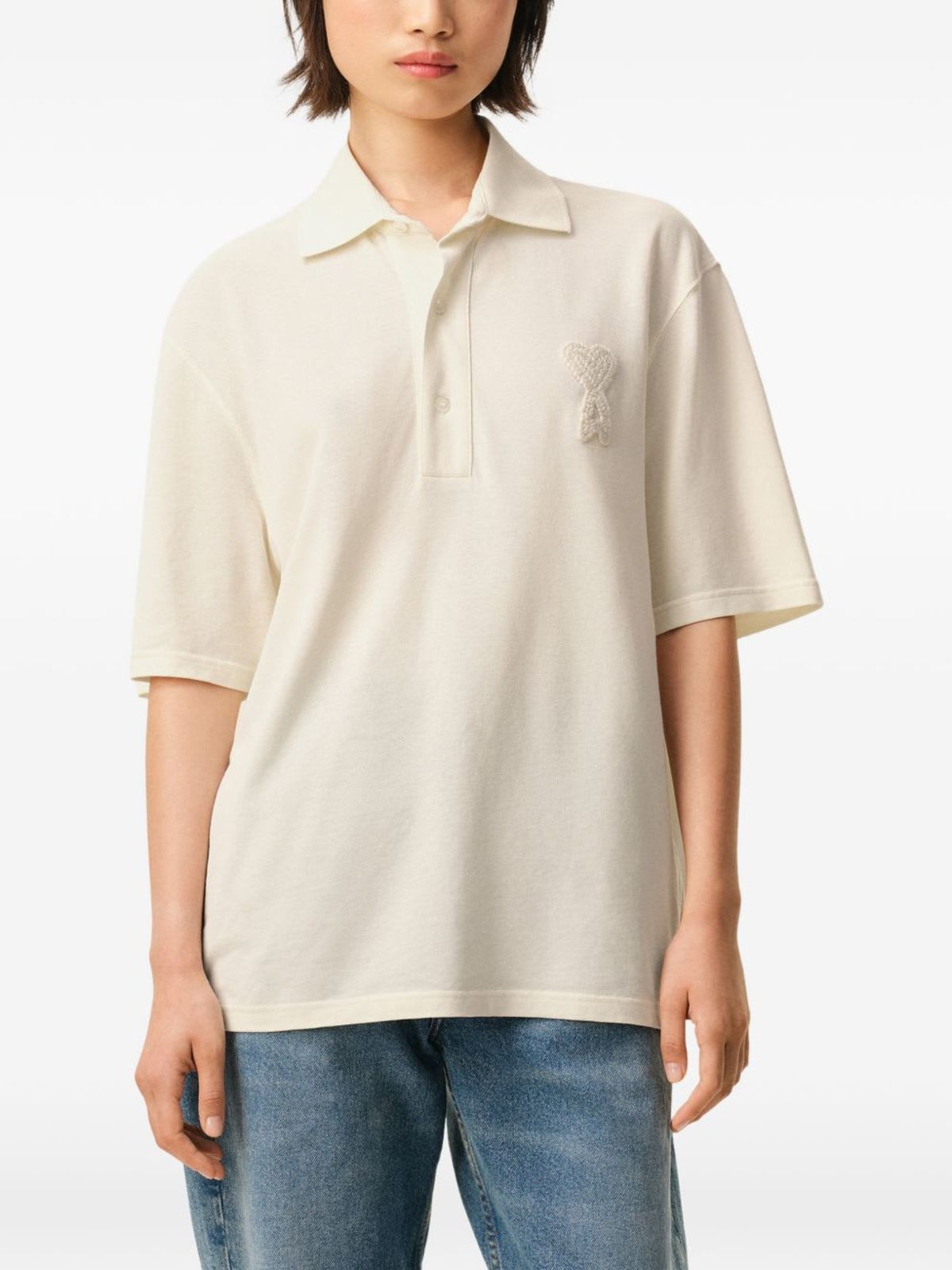 Ami Alexandre Mattiussi Ami De Coeur Cotton Polo Shirt - Beige - Image 3 of 5