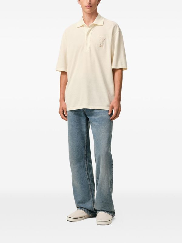 Ami Alexandre Mattiussi Ami De Coeur Cotton Polo Shirt - Beige