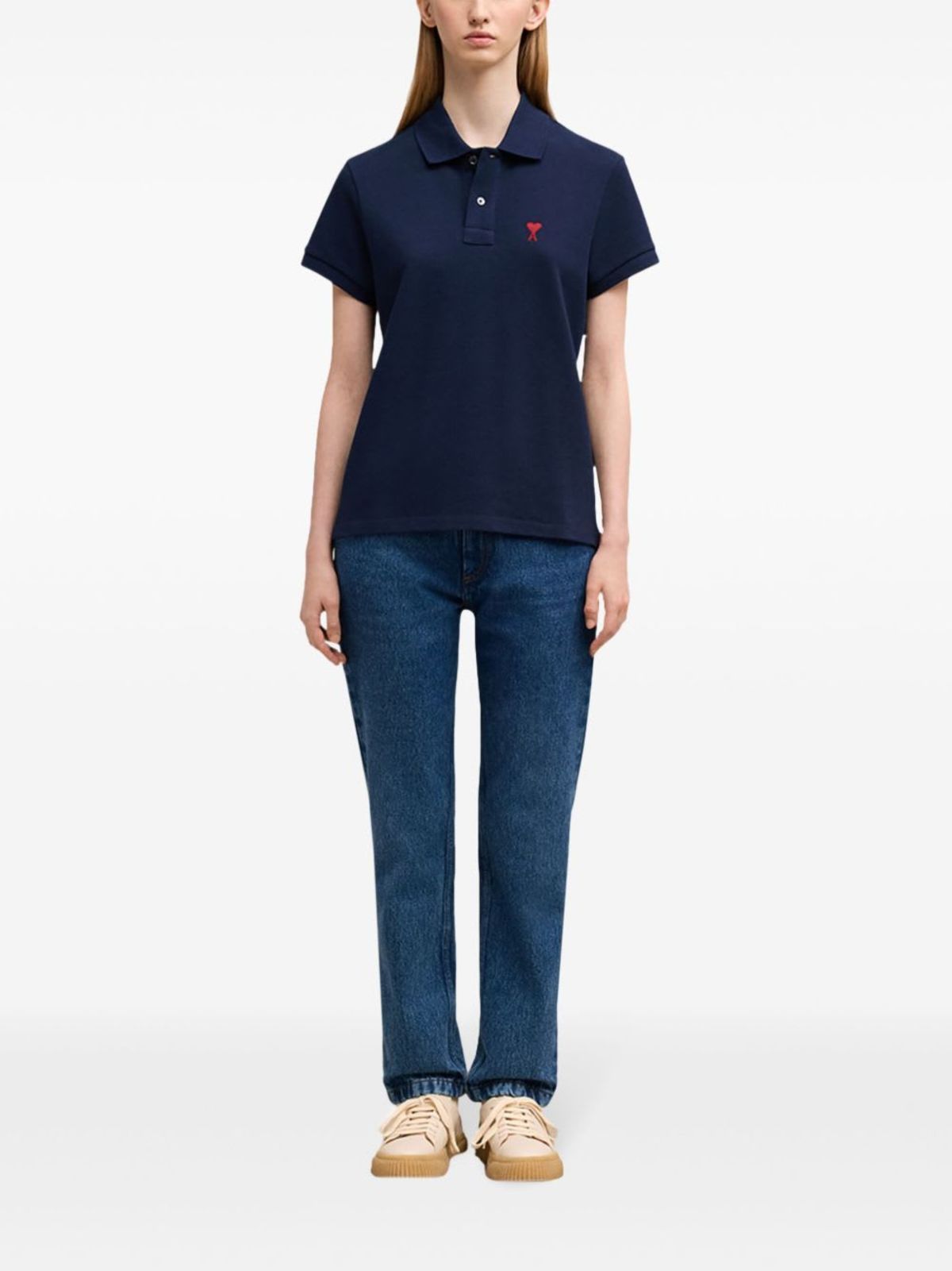 Ami Alexandre Mattiussi Ami De Coeur Cotton Polo Shirt - Blue - Image 2 of 5