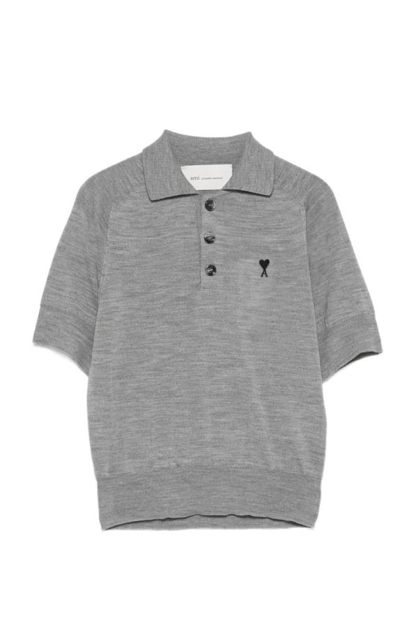 Ami Alexandre Mattiussi Ami De Coeur Wool Polo Shirt - Gray