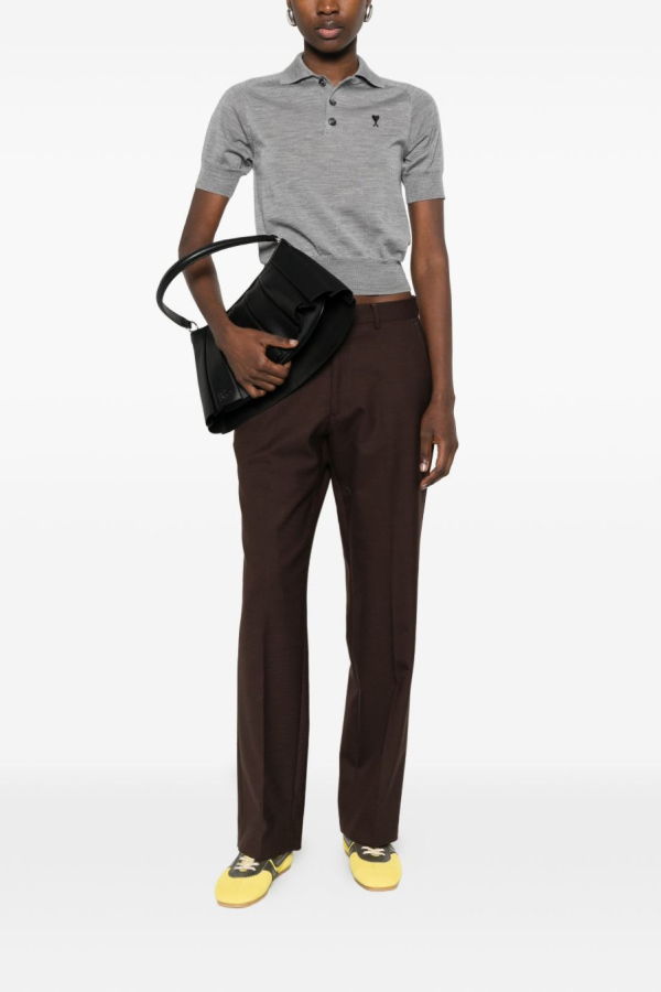 Ami Alexandre Mattiussi Ami De Coeur Wool Polo Shirt - Gray