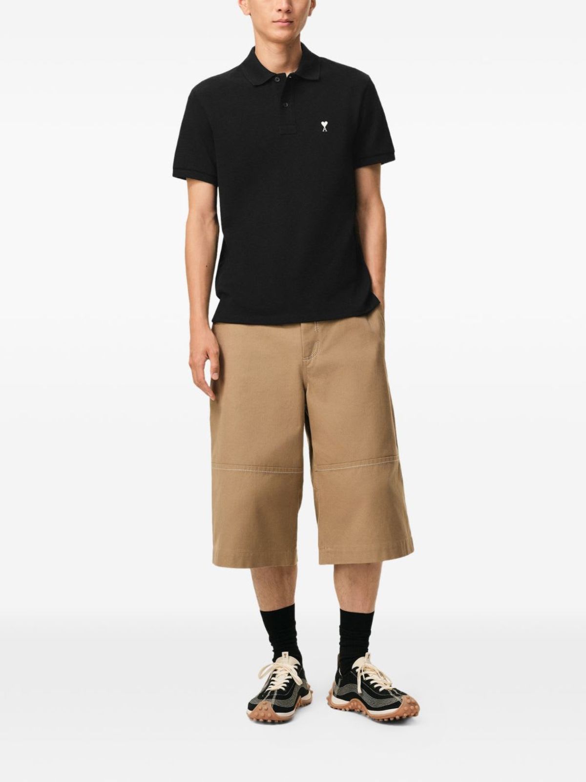 Ami Alexandre Mattiussi Ami De Coeur Cotton Polo Shirt - Black - Image 3 of 5