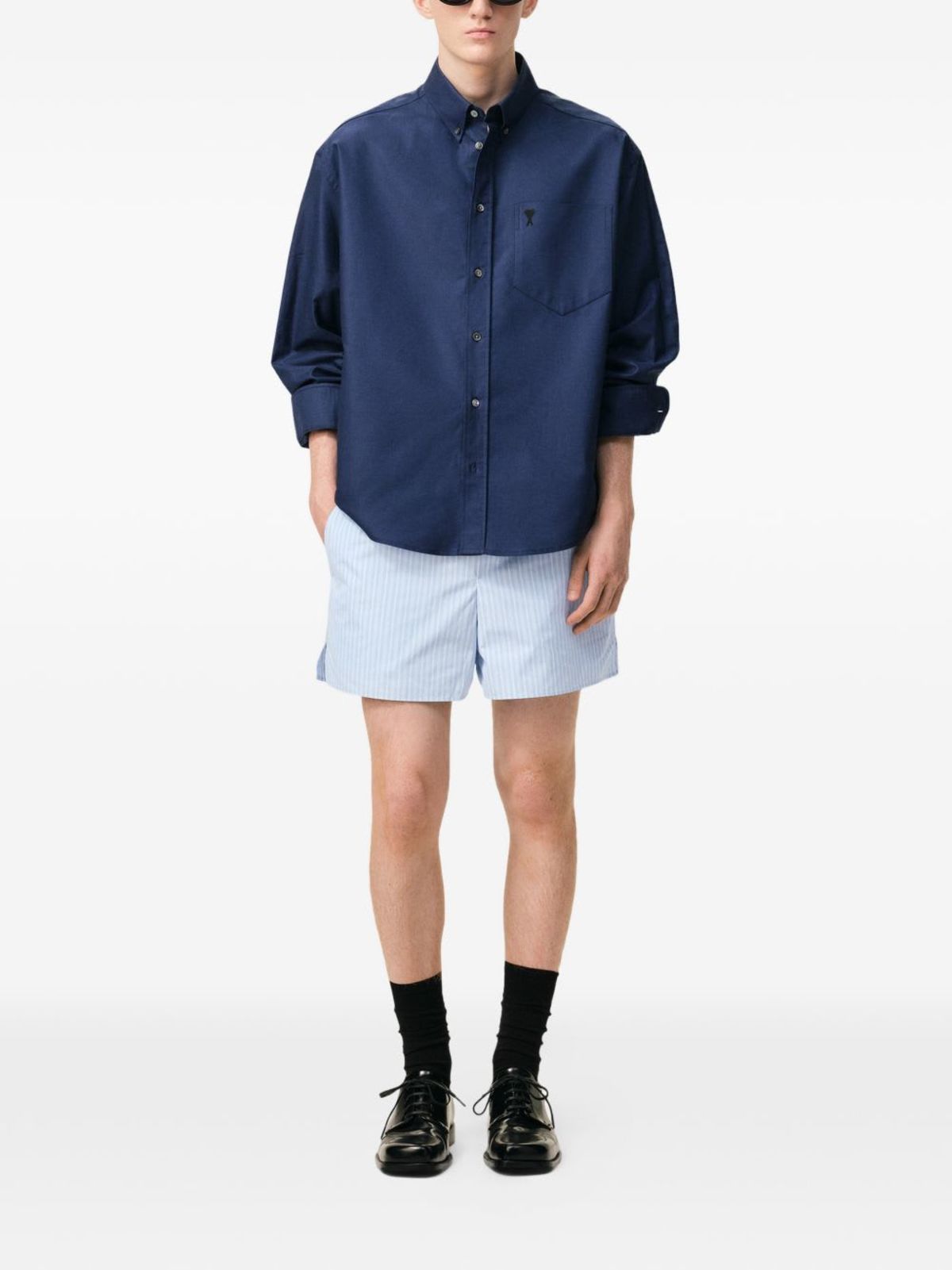 Ami Alexandre Mattiussi Striped Cotton Shorts - Clear Blue - Image 3 of 4