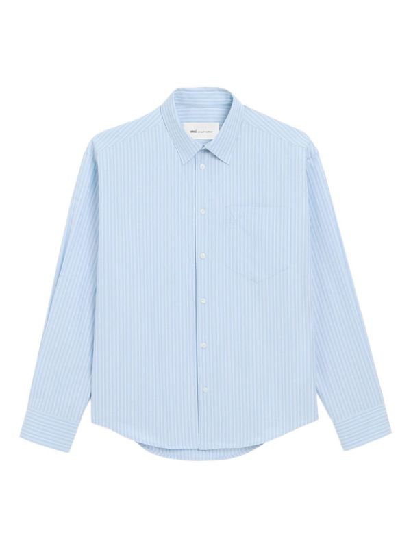 Ami Alexandre Mattiussi Striped Cotton Shirt - Clear Blue