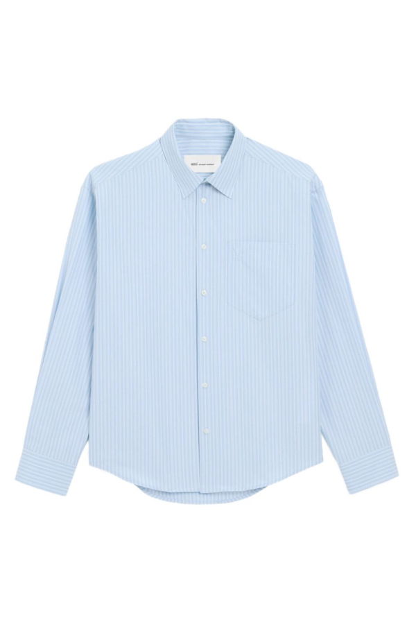 Ami Alexandre Mattiussi Striped Cotton Shirt - Clear Blue
