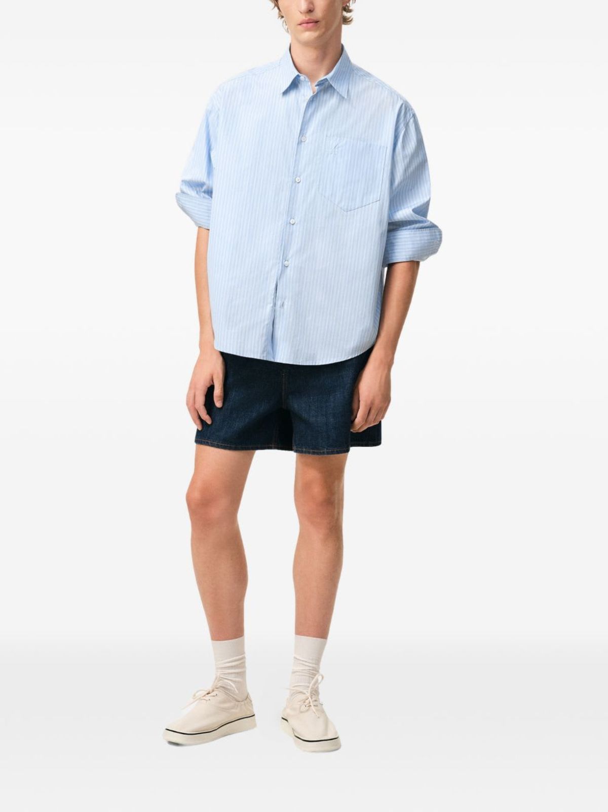 Ami Alexandre Mattiussi Striped Cotton Shirt - Clear Blue - Image 2 of 5