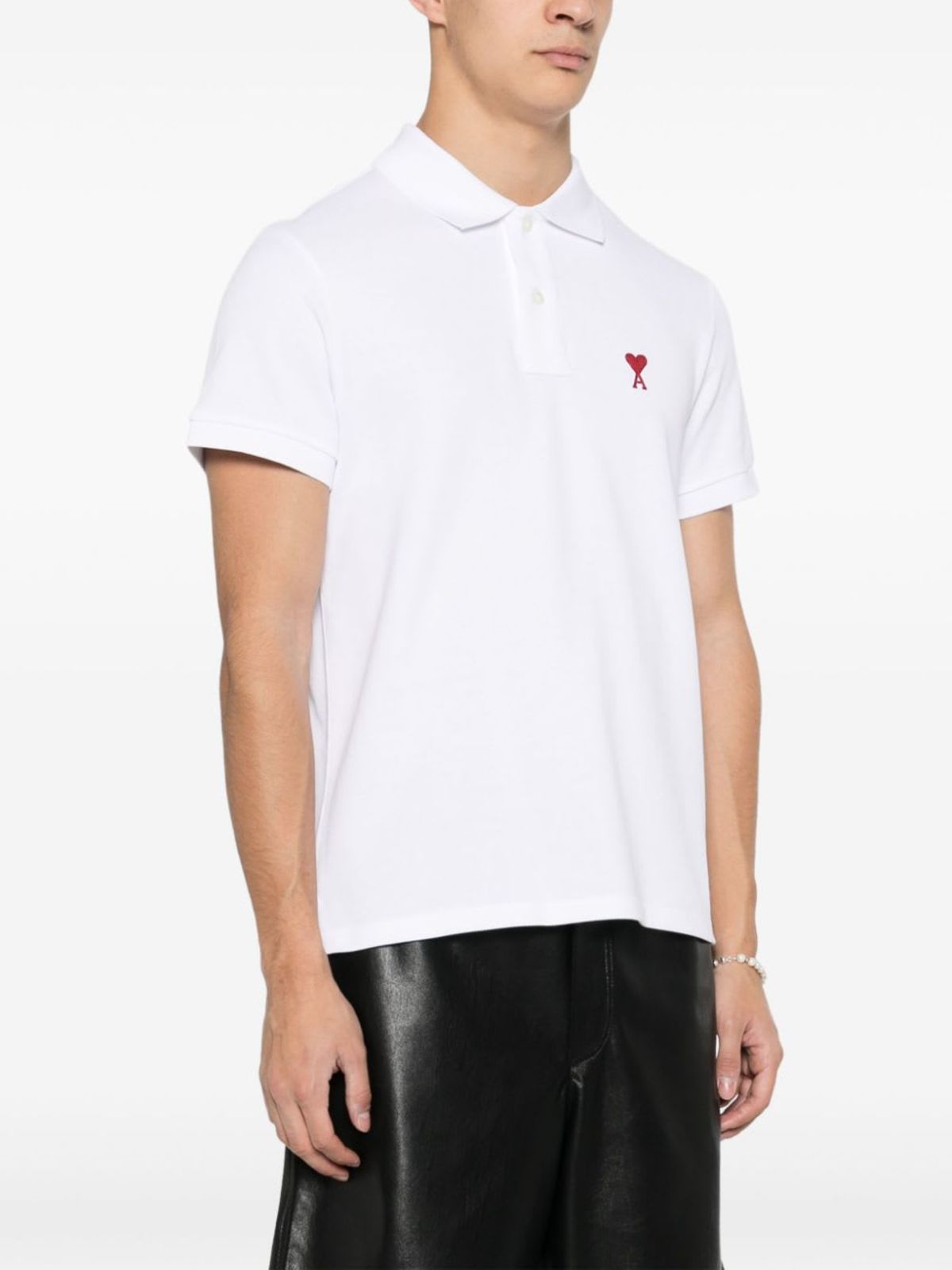 Ami Alexandre Mattiussi Ami De Coeur Cotton Polo Shirt - White - Image 3 of 5