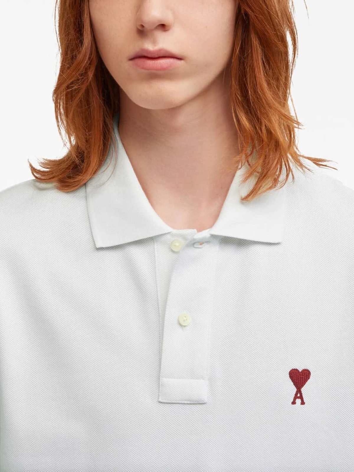 Ami Alexandre Mattiussi Ami De Coeur Cotton Polo Shirt - White - Image 2 of 5