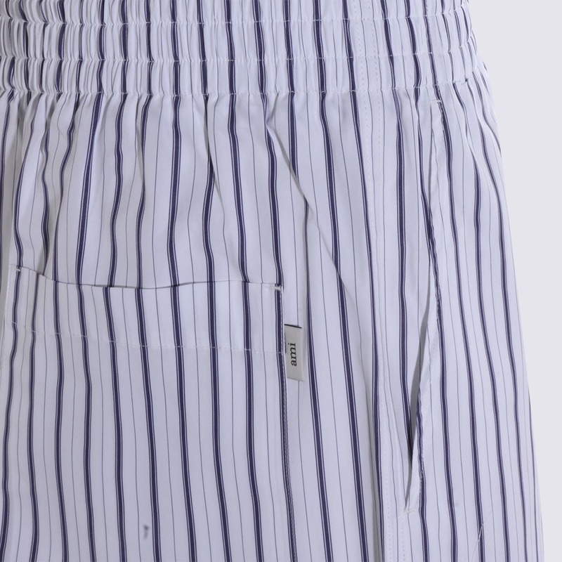 Ami Alexandre Mattiussi White and Blue Cotton Shorts - White-Blue