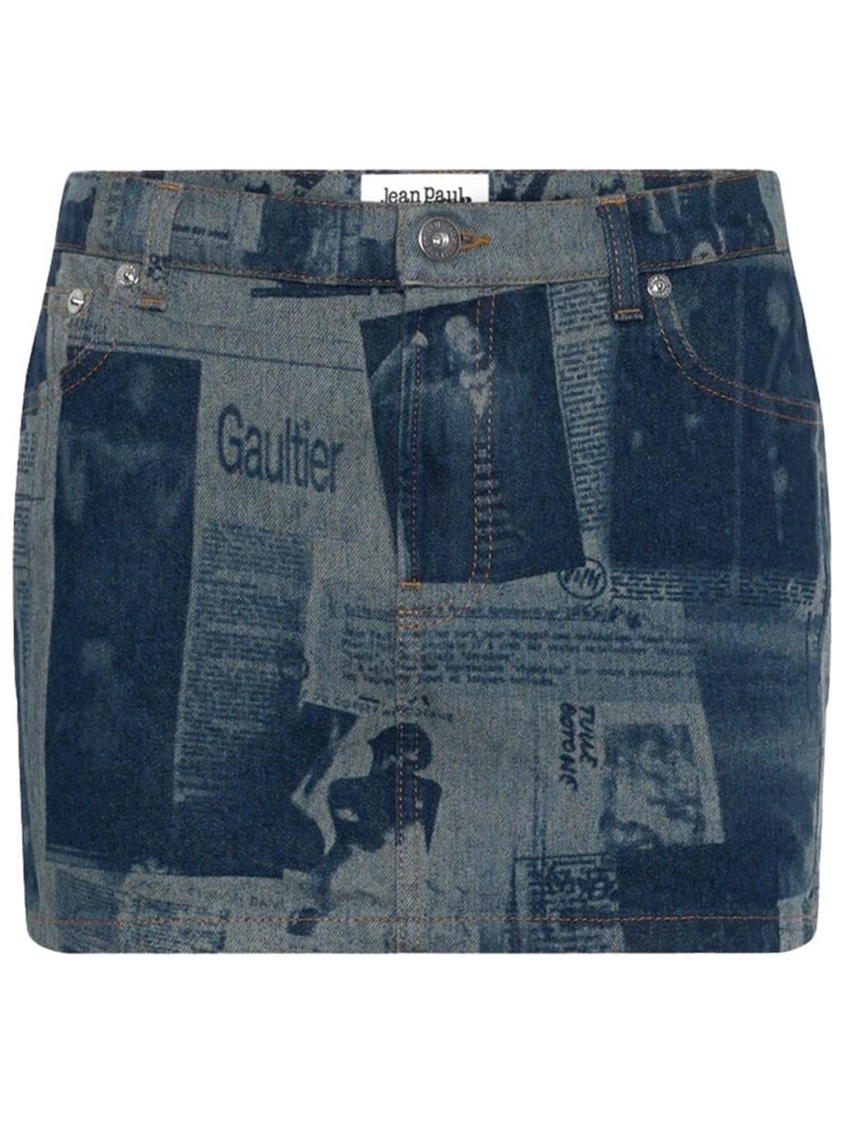Jean Paul Gaultier Miniskirt With Newspaper Print Skirt - Denim - Image 1 of 3
