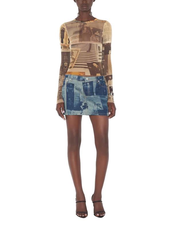 Jean Paul Gaultier Miniskirt With Newspaper Print Skirt - Denim