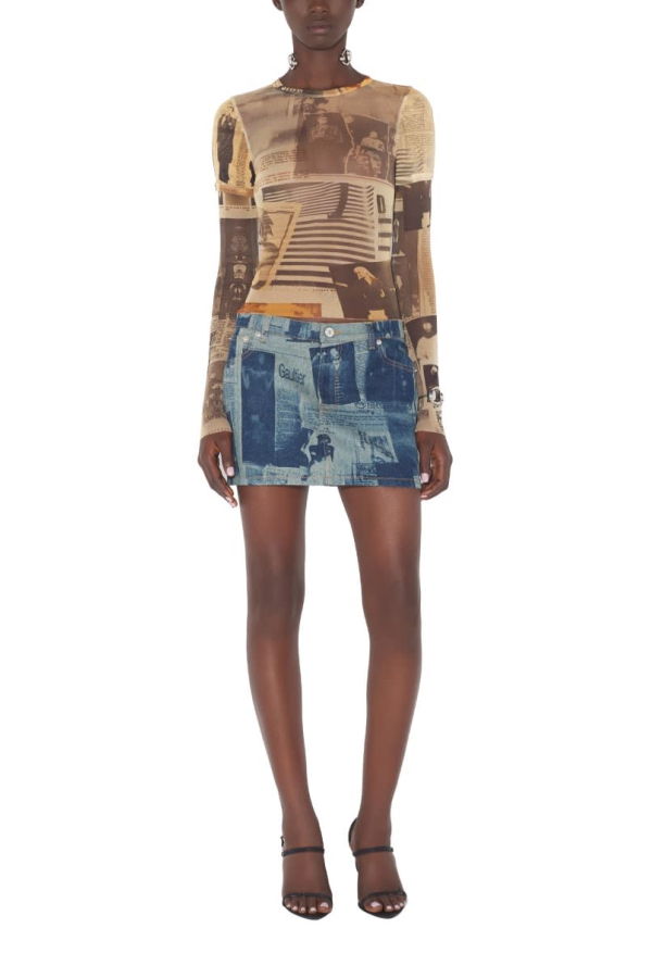 Jean Paul Gaultier Miniskirt With Newspaper Print Skirt - Denim