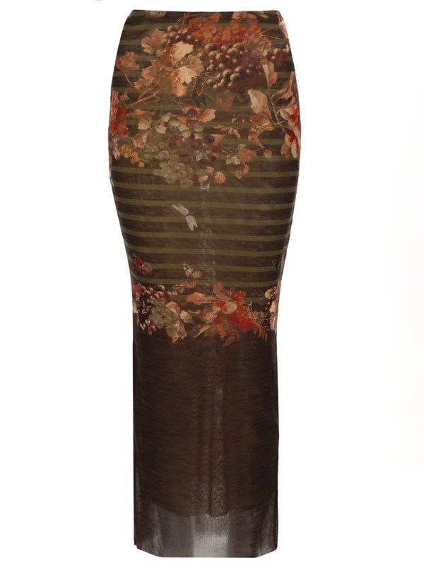 Jean Paul Gaultier Long Skirt With Mariniere Grape Print Skirt - Multicolour