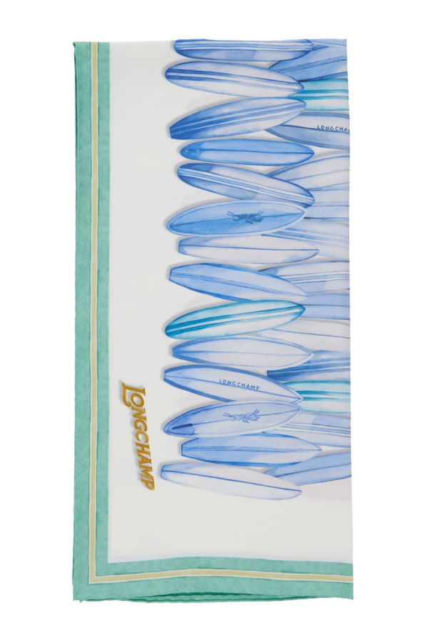 Longchamp Silk Square Scarf With All-over Motif And Logo Lettering - Multicolor