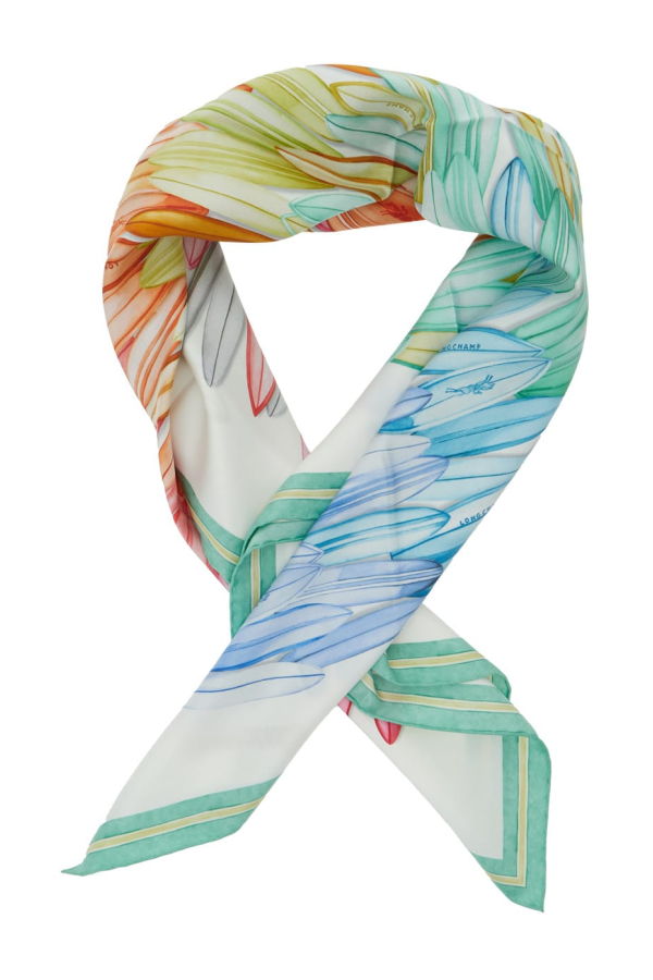 Longchamp Silk Square Scarf With All-over Motif And Logo Lettering - Multicolor