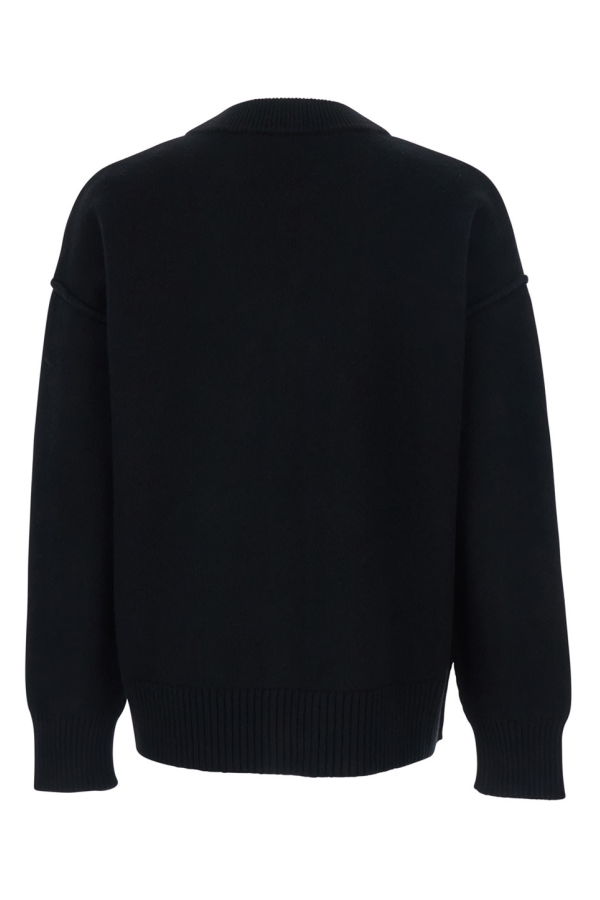 Ami Alexandre Mattiussi Cardigan with V-Neck and ADC Embroidery - Black