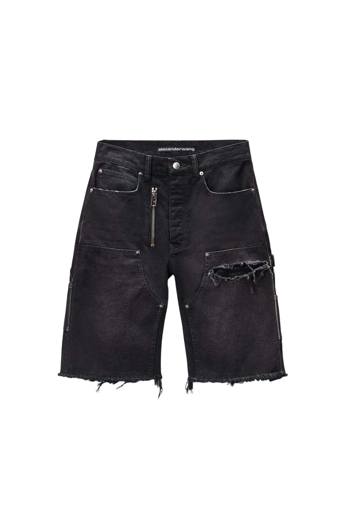 ALEXANDER WANG Zip Mid-Rise Carpenter Shorts - Vintage Black - Image 1 of 1